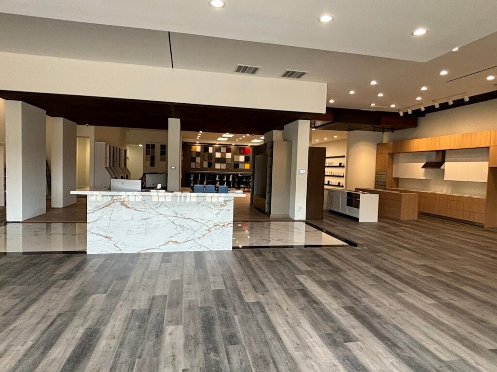 ASTRRA Cabinets showroom displaying various cabinet styles and displays